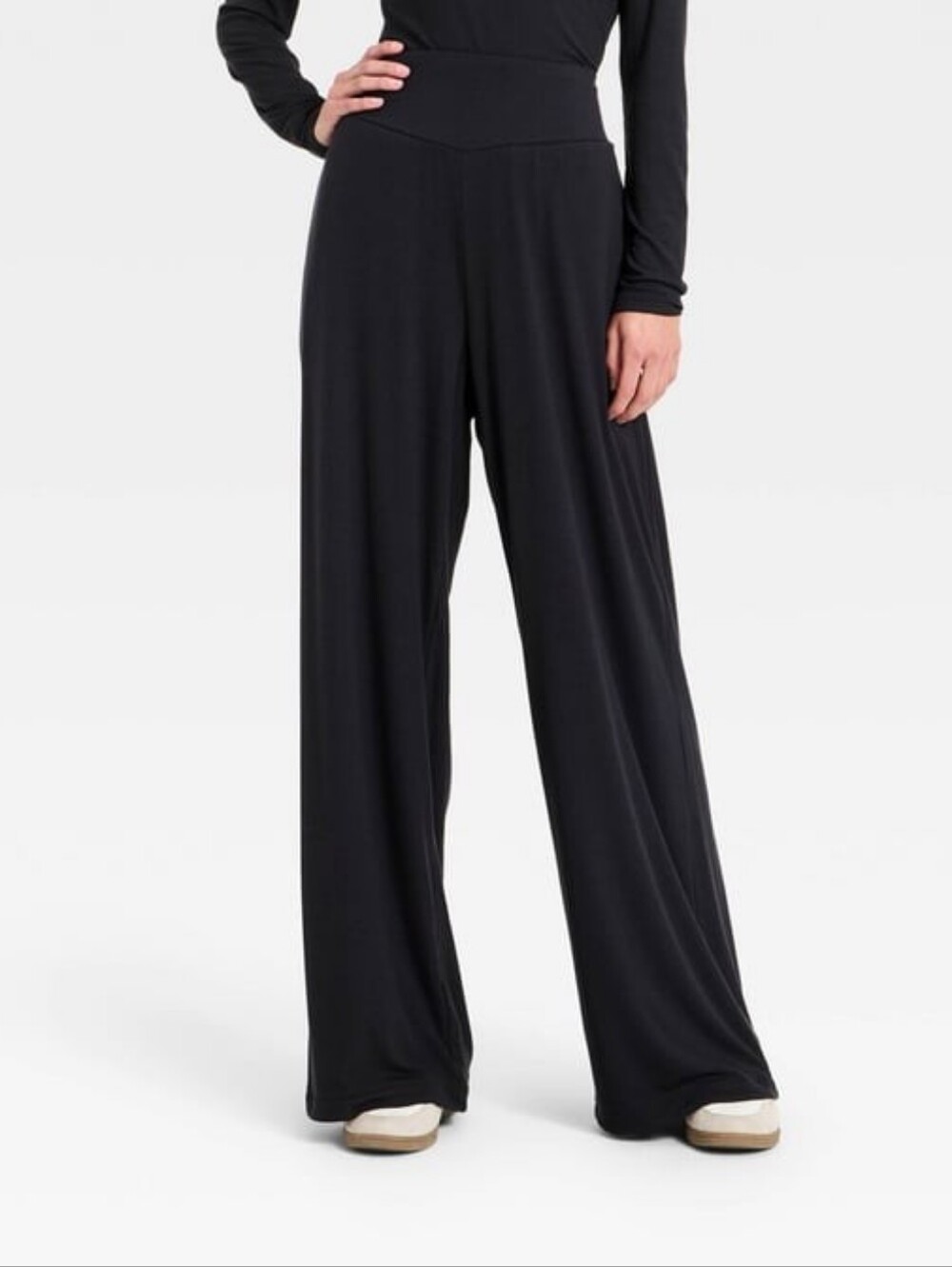 Women's Rib-Knit High-Rise Wide Leg Pants - All In Motion™ Black S